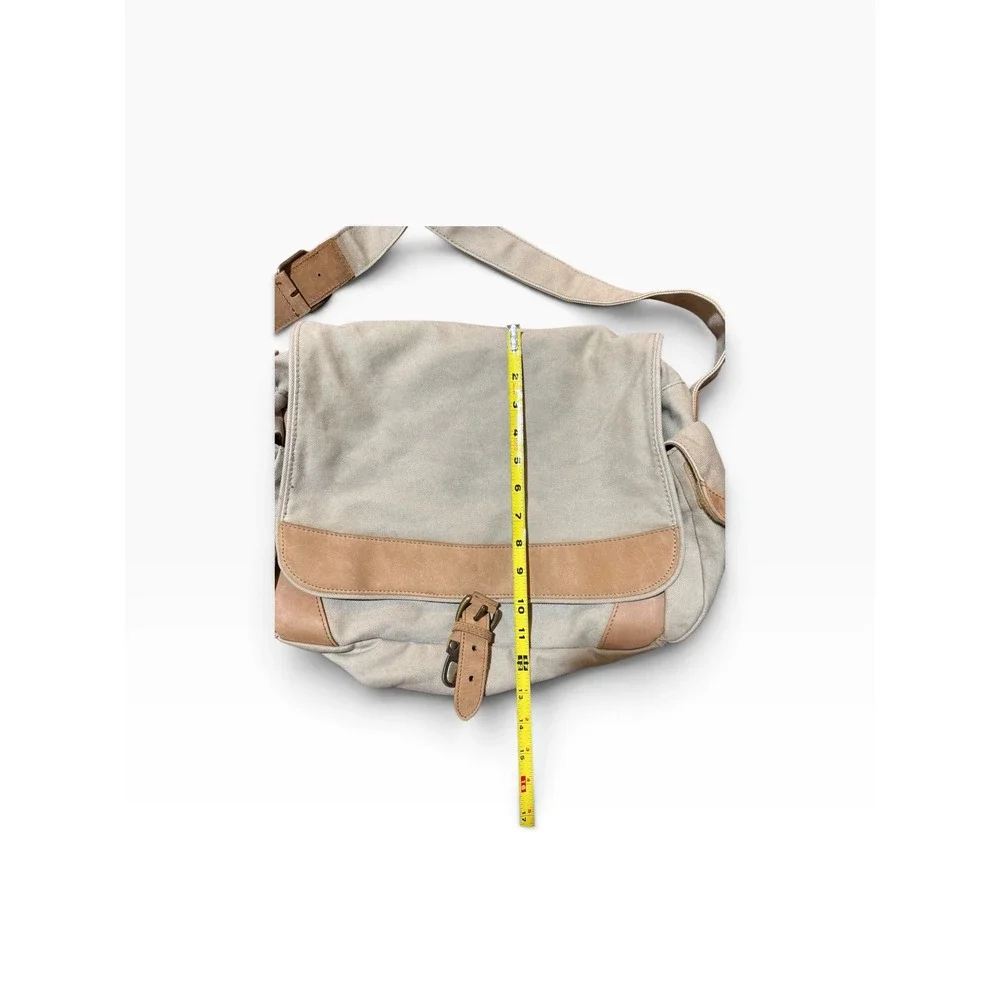 LL Bean Vintage Canvas Messenger Bag Leather Trim Crossbody Gorpcore Khaki